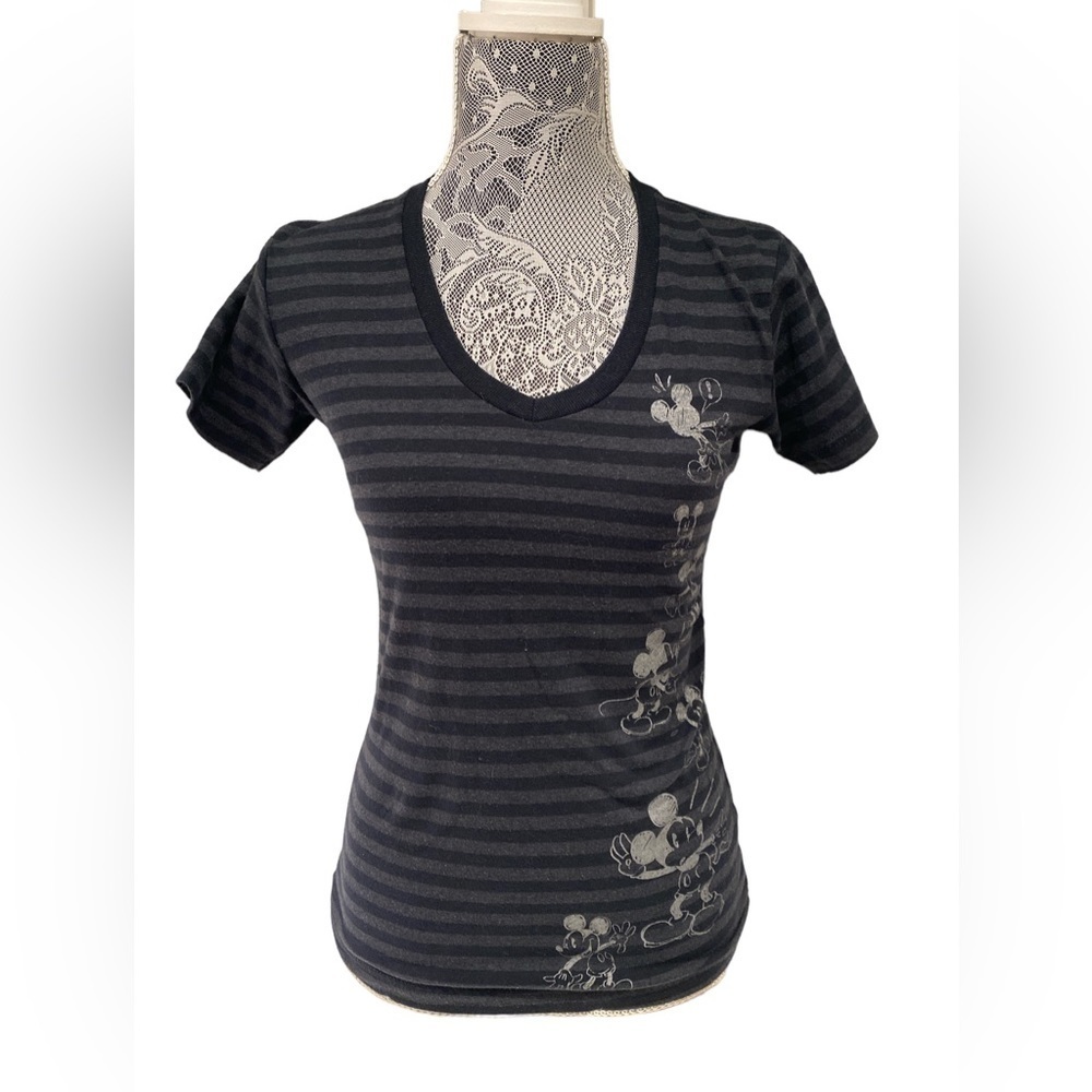 Mickey Mouse Disney Store Stripped Gray T-shirt | Size XS (extra small)